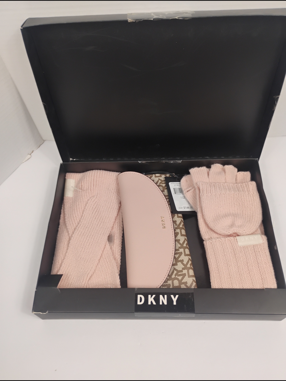 DKNY Blush Pink Knit Accessory Gift Set with Monogram Case